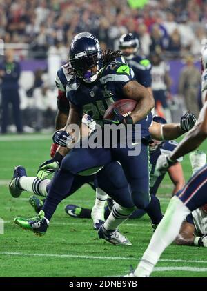 Russell Wilson. New England Patriots win 28-24 over the Seattle Seahawks  during Super Bowl XLIX at University of Phoenix Stadium in Glendale, AA,  USA on on February 1, 2015. Photo by Lionel