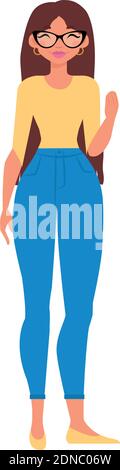 Isolated girl black head with jeans hygge style icon - Vector Stock Vector