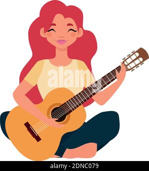 Isolated girl red head with guitar hygge style icon - Vector Stock Vector