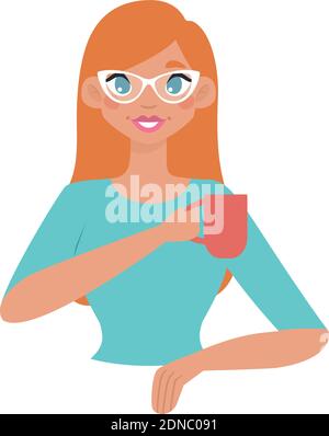 Isolated girl red head hygge style icon - Vector Stock Vector