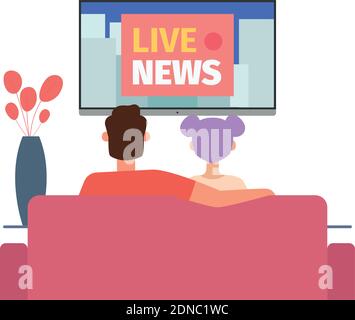 People watch tv news hygge style design ilustration - Vector Stock Vector