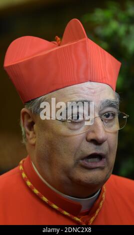 Pope Francis appoints new cardinal Jose Luis Lacunza Maestrojuan of Panama during a ceremony at the Vatican City, Vatican, Italy, on February 14, 2015. Pope Francis elevated 20 Roman Catholic bishops and archbishops to the rank of cardinal at a consistory ceremony in St. Peter's Basilica at the Vatican City, Vatican, Italy, on February 14, 2015. Fifteen of the new cardinals are under the age of 80 and known as 'cardinal electors.' Among those taking part in the ceremony at the Vatican's St Peter's Basilica was retired German Pope Benedict XVI. Photo by Eric Vandeville /ABACAPRESS.COM Stock Photo