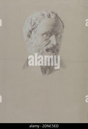 Academic Study of a Cast of a Bust of a Roman Senator, Giuseppe Longhi, Italian, 1766–1831, Black and white chalk on brown paper, A bust of a bearded Senator is turned one-quarter to his left. His shoulders are indicated in light outline only., northern Italy, Italy, 1790–1830, figures, Drawing Stock Photo