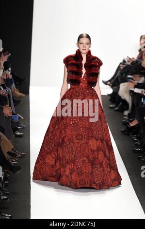 A model walks the runway at the Dennis Basso fashion show at The Theatre at Lincoln Center in New York City, NY, USA on February 16, 2015. Photo by Richard Davis/ABACAPRESS.COM Stock Photo