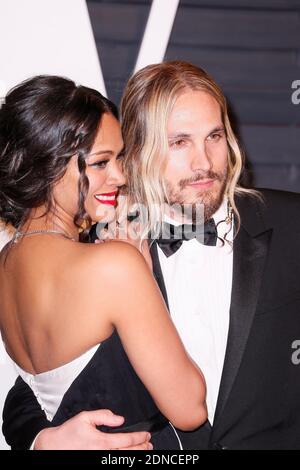 Zoe Saldana and Marco Perego attend the 2015 Vanity Fair Oscar Party hosted by Graydon Carter at Wallis Annenberg Center for the Performing Arts on February 22, 2015 in Beverly Hills, Los Angeles, CA, USA. Photo by Chris Elise/ABACAPRESS.COM Stock Photo