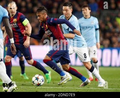 Neymar Jr, FC Barcelona during the UEFA Champions League soccer match, FC Barcelona Vs Manchester City at Camp Nou stadium in Barcelona, Spain on March 19, 2015. Photo by Giuliano Bevilacqua/ABACAPRESS.COM Stock Photo