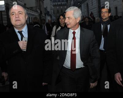 President of the French National Assembly Claude Bartolone, Bruno Le Roux arriving at the Tunisian ambassy in Paris, France on March 19, 2015, to show support after the terrosist attack in Tunis at the Bardo Museum. Photo by Alain Apaydin/ABACAPRESS.COM Stock Photo