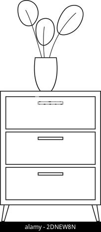 Isolated table and flower vase household draw items icon- Vector Stock Vector