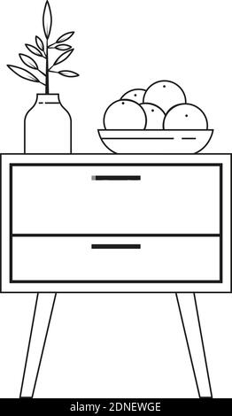 Isolated table and flower vase household draw items icon- Vector Stock Vector