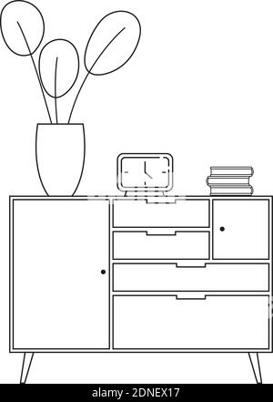 Isolated table and flower vase household draw items icon- Vector Stock Vector
