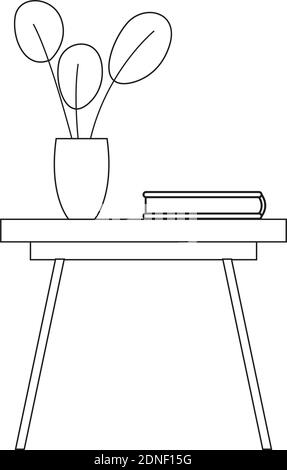 Isolated table and flower vase household draw items icon- Vector Stock Vector