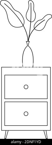 Isolated table and flower vase household draw items icon- Vector Stock Vector