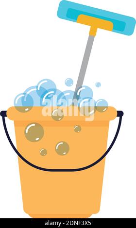 Isolated yellow bucket cleaning products icon - Vector Stock Vector