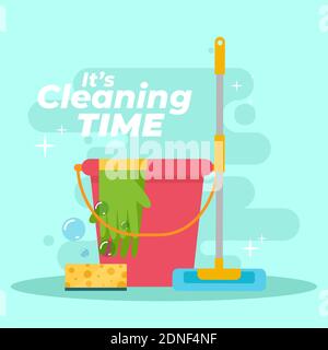 Bucket celaning time blue blackboard icon- Vector Stock Vector