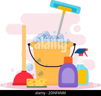 Cleaning products image in white blackboard - Vector Stock Vector