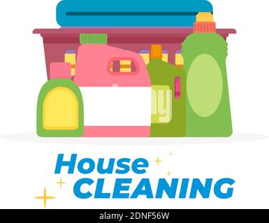Cleaning products house cleaning image in white blackboard- Vector Stock Vector