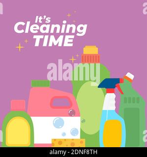 Products cleaning time in purple background image- Vector Stock Vector