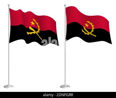 Angola flag on flagpole waving in wind. Holiday design element. Checkpoint for map symbols. Isolated vector on white background Stock Vector