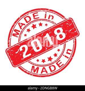 Imprint of a seal or stamp with the inscription MADE IN 2018. Editable vector illustration. Label, sticker or trademark. Flat style. Stock Vector
