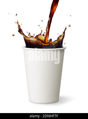 pouring coffee into paper cup causing splash Stock Photo