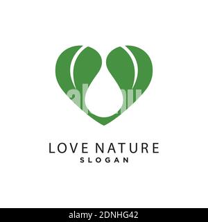 Green  icon with heart shape and two leaves. Can be used for eco, vegan, herbal healthcare or nature Stock Vector