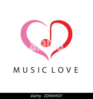 Musical note heart shape vector logo design template Stock Vector
