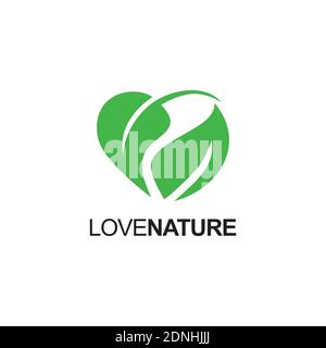Nature Love Logo green leaf Design Stock Vector