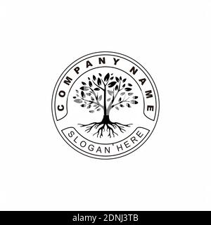 Tree of Life Stamp Seal Emblem Oak Banyan Maple logo design Stock Vector