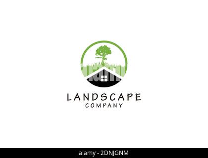 simple icon black house isolated grass and tree Logo Template Design inspiration Stock Vector