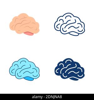 Brain icon set in flat and line style. Human internal organ symbol. Vector illustration. Stock Vector