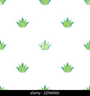 Green Aloe Vera seamless pattern. Medical, cosmetic, health care wallpaper. Eco, floral, natural, organic ornament Vector flat background Stock Vector