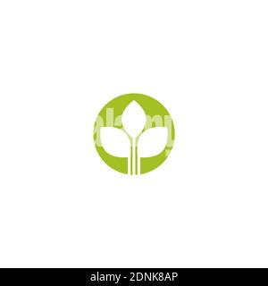 Three leaves in green circle. eco icon. isolated on white. Vector illustration. Leaf organic icon. lotus flower. Stock Vector