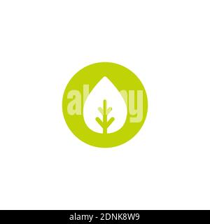 Cartoon flat white leaf in green circle. Eco icon. isolated on white. Vector illustration. Organic icon. Eco friendly logo Stock Vector