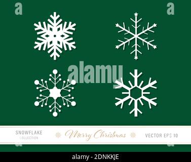 Christmas snowflake icon set of 4 designs on green background Stock Vector