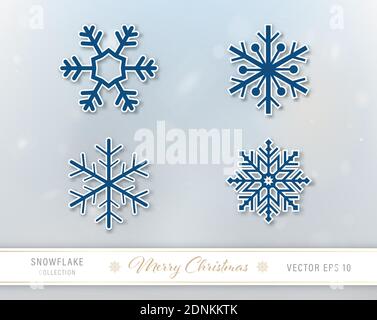 Beautiful two layers Christmas snowflake icon set of 4 designs Stock Vector