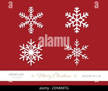 Christmas snowflake icon set of 4 designs on red background Stock Vector