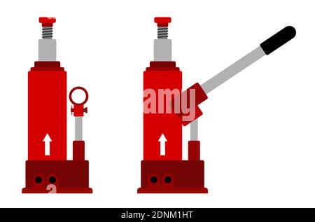 Hydraulic car jack icon. Car belt in repair shops. Increased lift. Lifting the transport to change wheels. Color vector Stock Vector