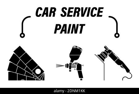 Infographics, car repair service. Color selection, car painting with aerobrush, body polishing after painting. Set of vector icons Stock Vector