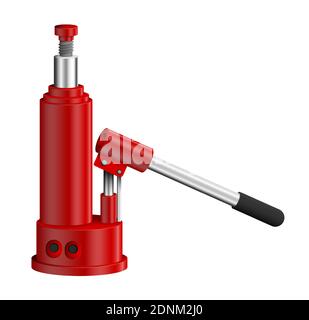 Hydraulic car jack. Car belt in repair shops. Increased lift. Lifting automobile to change wheels. Realistic vector Stock Vector