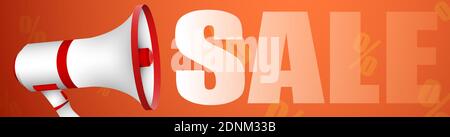 Sale web banner with megaphone on orange background. Promotions and sales of goods in the store. Marketing. Black Friday. Vector Stock Vector