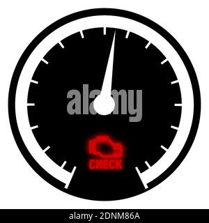 check engine glowing icon on car speedometer. Malfunction, engine breakdown. Vehicle malfunction warning. Service in service center. Vector Stock Vector