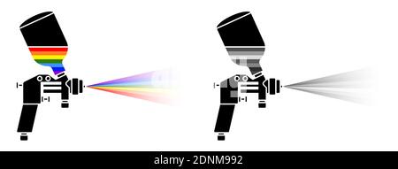 Air brush logo with spray of paint in rainbow colors for painting a car. Accurate color matching in workshop. Vector icon Stock Vector