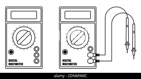 Digital multimeter, device for measuring current and voltage in electrical circuit. Tool of installer, electrician, system administrator. Minimalistic Stock Vector