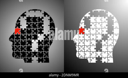 Brainstorming concept. Solving complex problems. Man made of puzzle pieces with question mark in his head. Watch, think, do. Vector Stock Vector