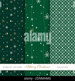 Christmas seamless patterns set of 3 designs for backdrops, gift wrapping papers, crafting etc. Stock Vector
