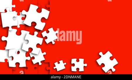 Abstract banner template made from puzzle pieces. Concept of puzzle, difficult decision, chaos. Vector on red background Stock Vector