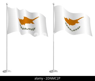 flag of republic of Cyprus on flagpole waving in the wind. Holiday design element. Checkpoint for map symbols. Isolated vector on white background Stock Vector