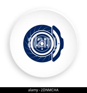 car brake disc icon in neomorphism style on white background. Brake pads, car parts. Car maintenance in workshop. Vector Stock Vector