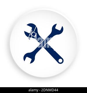 Crossed wrenches for car repair in neomorphism style on white background. Equipment for repair service center. Maintenance of technical condition of c Stock Vector