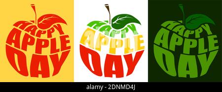 Happy apple day on October 21st. Inscription with name of holiday in form of apple. Element for poster, banner, print. Vector Stock Vector